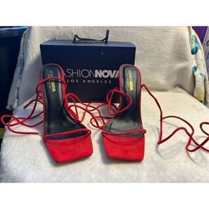 Fashion Nova Red With Gold Heels Woman’s Size 9